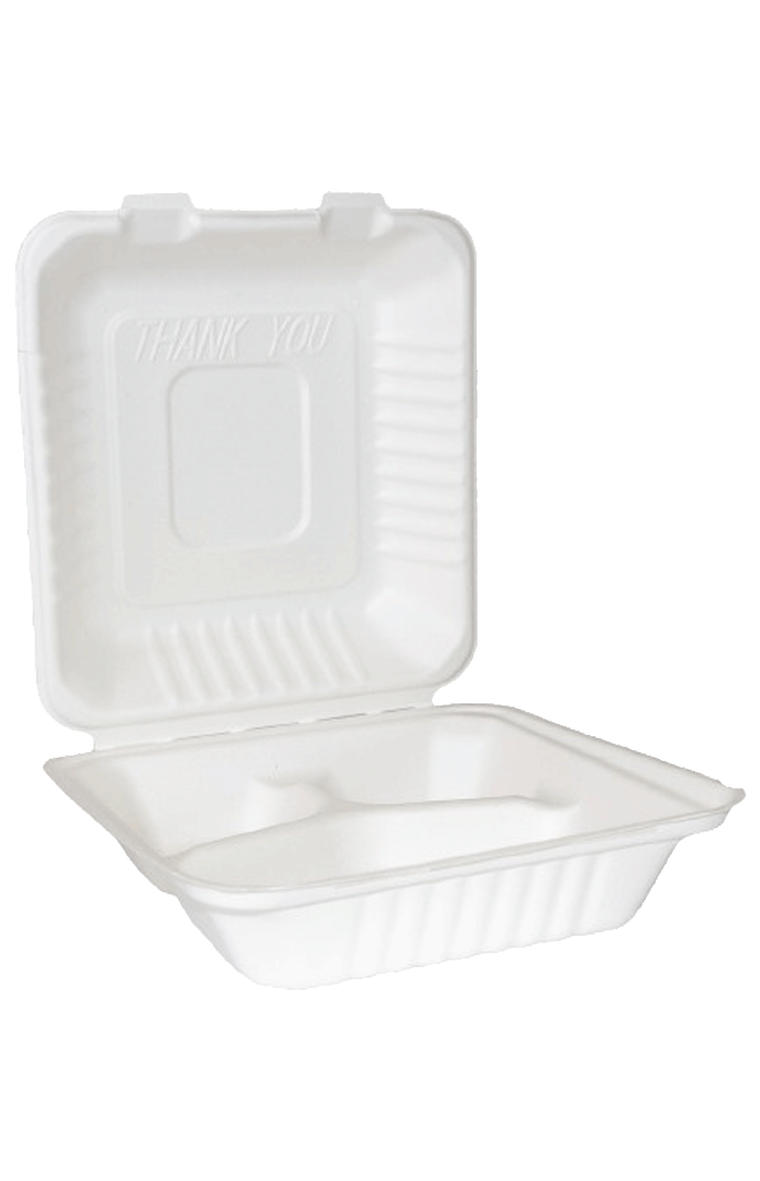 Sugarcane Three section Bagasse Meal Box 9x9x3″ 1350ml Biodegradable