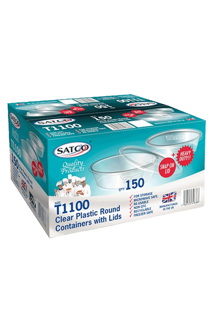 SATCO T1100 Clear Plastic Round Containers with Lids